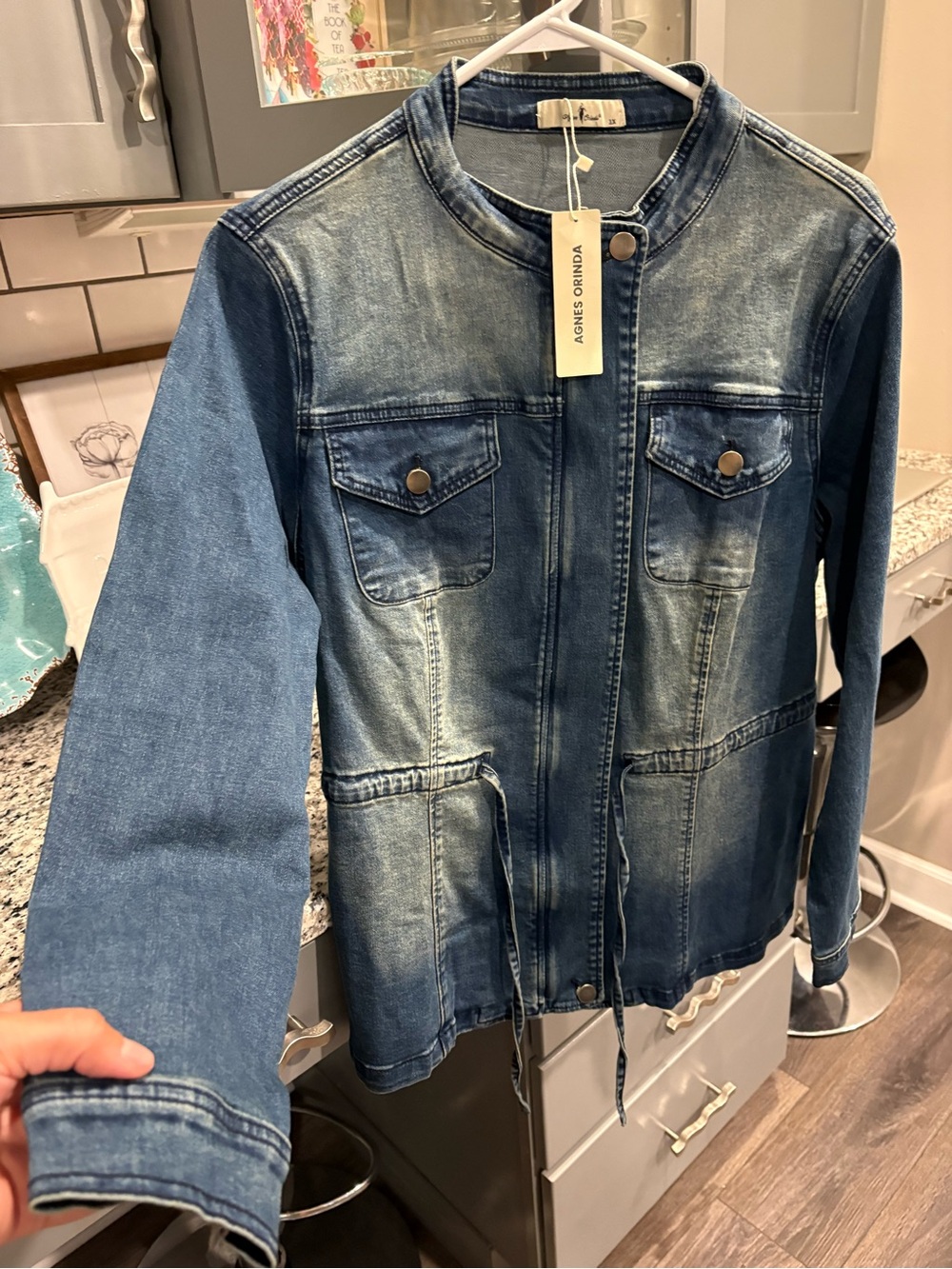 Agnes Orinda Washed Denim Utility Jacket - Blue